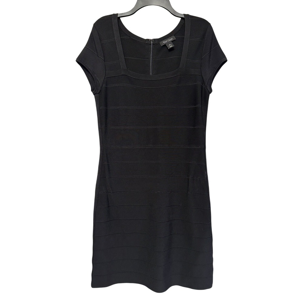 White‎ House Black Market Bandage Dress Womens Medium Black Square Neck Bodycon